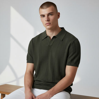 SANTE | Textured Panel Polo Shirt