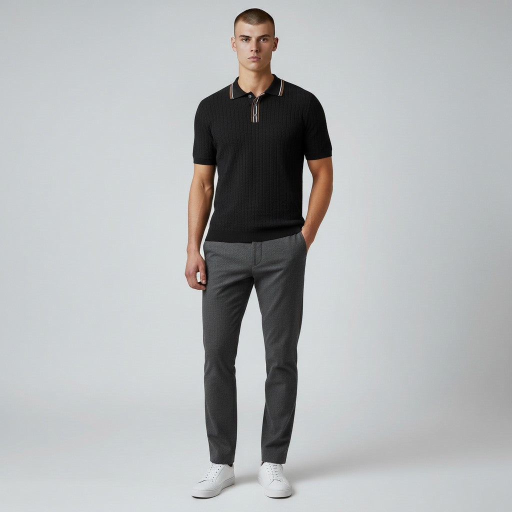 NINO | Tipped Collar Zip Polo Shirt